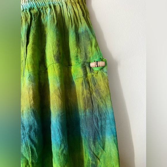 NWT• Made in Nepal Harem Pants Green Tie Dye Boho Festival Cotton Crinkle Genie - Picture 7 of 10
